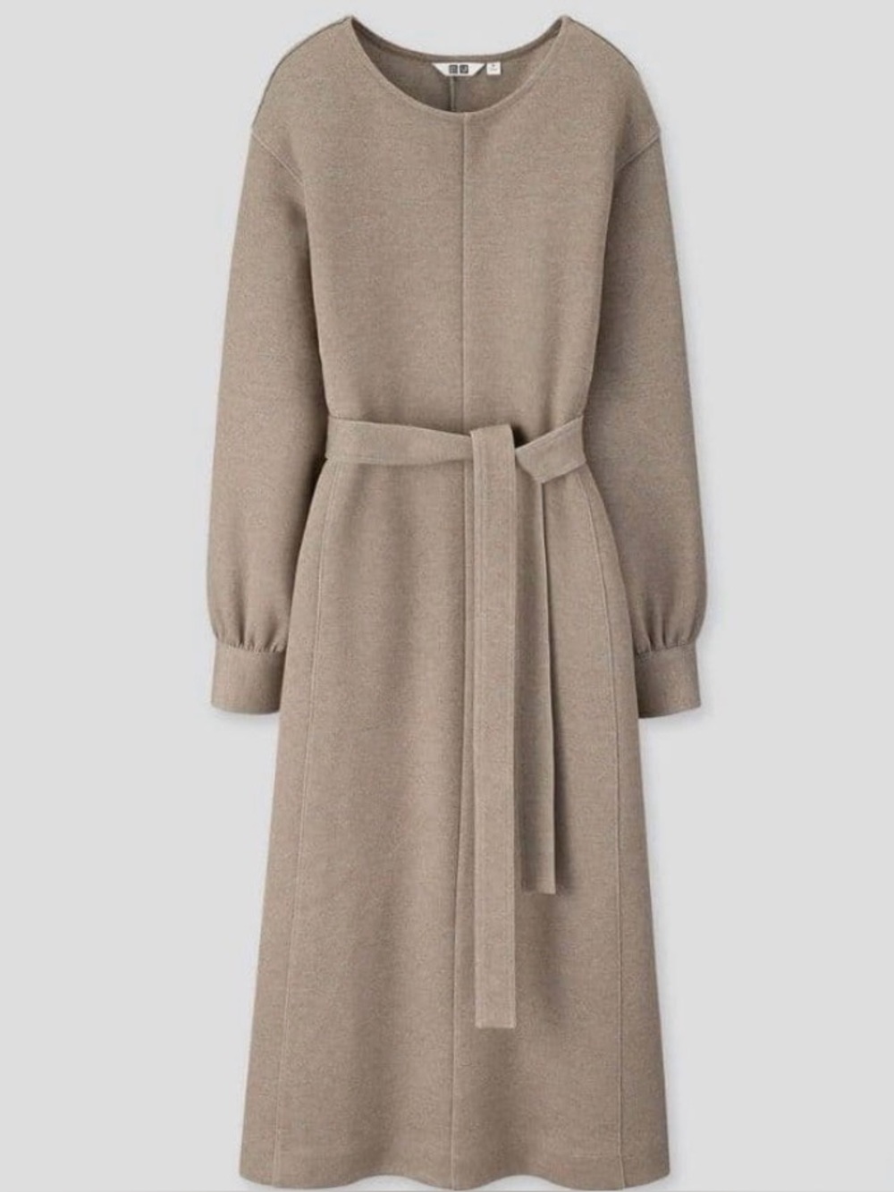 Lemaire UniqloU Jersey Belted Long Sleeve Taupe Midi Dress S NWOT
